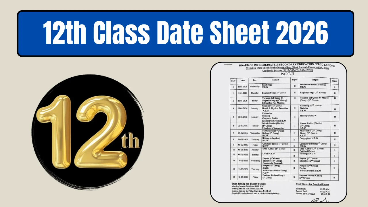 12th Class Date Sheet 2026